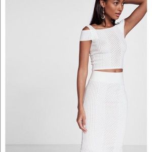 Women’s White Mixed Mesh Cold Shoulder Sweater!